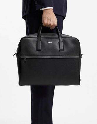 HUGO BOSS Mens BOSS Orange Zair Mens Document Case with Foil-Print Logo - Black 001 - Size: ONE size