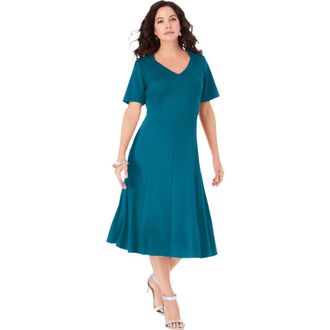 Roaman's Ponte Flared Dress in Deep Teal at Nordstrom, Size 20