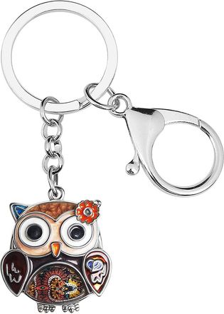 Generic Enamel Alloy Anime Flower Owl Keychain Bird Keyring Fashion Jewelry For Women Girls Charm Gift (Brown), 28mm x 28mm