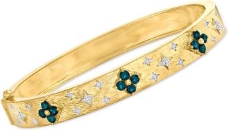 Ross-Simons London Blue Topaz Floral Bangle Bracelet With. Diamonds in 18kt Gold Over Sterling