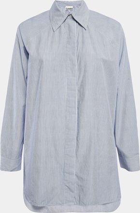 Ganni Ganni Blue Striped Cotton Oversized Shirt
