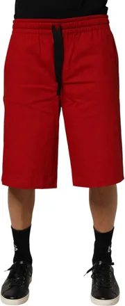 Dolce & Gabbana Mens Red Cotton Midwaist Drawstring Bermuda Pants