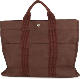 Herm&egrave;s Brown Canvas Handbag Tote Bag (Pre-Owned)