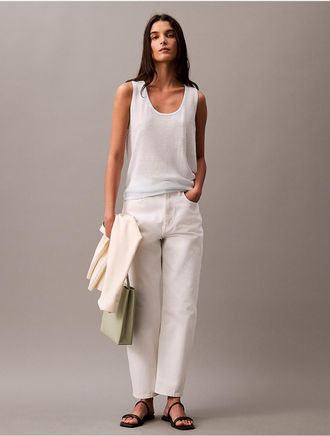 Calvin Klein Womens Linen Blend Sweater Tank Top - Blue - XS