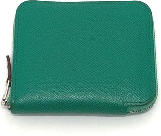 Herm&egrave;s Silkin Green Epsom Leather Coin Purse/Coin Case (Pre-Owned)
