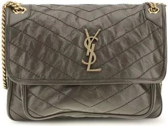 Saint Laurent Niki Medium Bag - Dames - Tassen - Groen - Maat: ONE Size Katoen