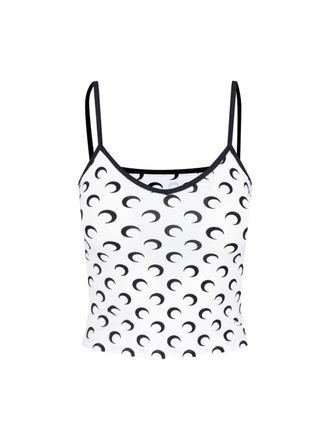 Marine Serre White Black Crescent Moon Crop Top