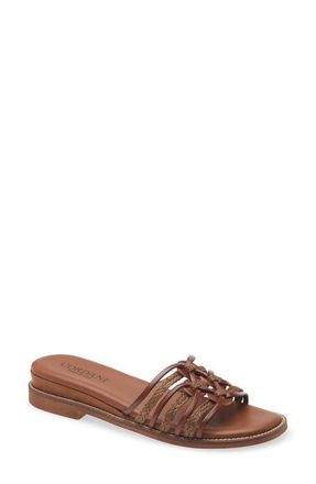 Cordani Hollace Leather & Raffia Slide Sandal in Cuoio Leather at Nordstrom, Size 8.5Us