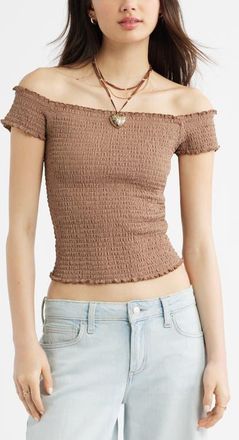 BP. Off the Shoulder Smocked Top in Brown Fresco at Nordstrom, Size Xx-Small
