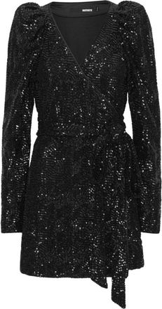 Rotate Pailletten Mini Wrap Dress - Dames - Feestkleedjes - Zwart - S - Pailletten - Kleedjes