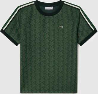 Lacoste Womens Fit Monogram Jacquard T Shirt in Green - Size 10 UK
