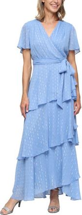 S.L. Fashions Metallic Print Tiered Chiffon Gown in Periwinkle at Nordstrom, Size 18