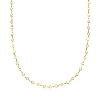 Ross-Simons 4mm Cultured Pearl Station Necklace in 18kt Gold Over Sterling