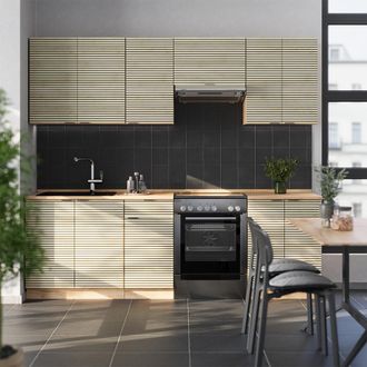 Vicco Mueble De Cocina Fame-line, Panel De Roble/roble Goldkraft, 240 Cm, Et Antracita