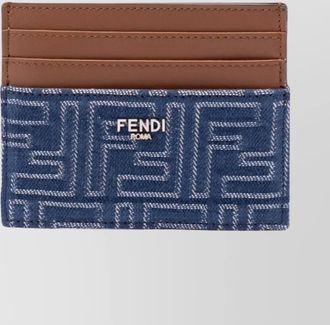 Fendi leather and denim-effect jacquard card holder