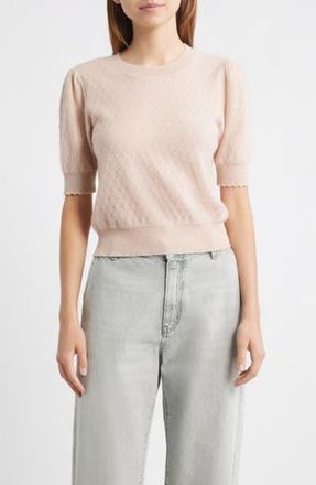Frame Denim Puff Sleeve Pointelle Cashmere Sweater in Pink Sand at Nordstrom Rack, Size X-Large