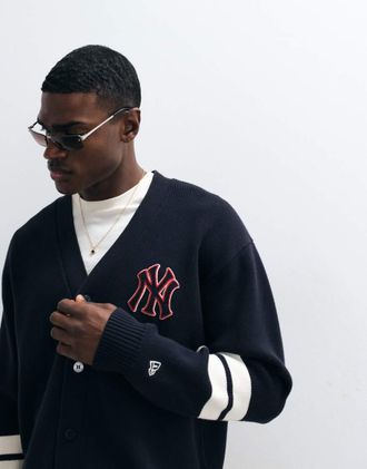 New Era cardigan con bottoni con logo NY Yankees navy-blu navy