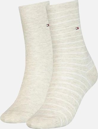 Tommy Hilfiger Womens 2-Pack Small Stripe Womens Socks, Light Beige Melange - White - Size: 6/6.5/7/7.5/8/8.5/9