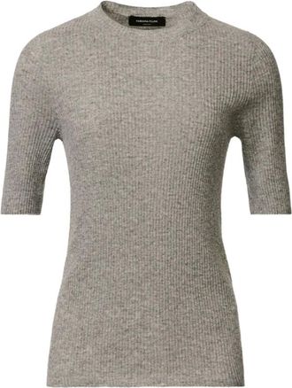 Fabiana Filippi Round-neck Knitwear, female, Gray, XL, Grey Ribbed Short-Sleeve Top