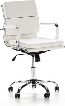 HOMN Sillón de oficina reclinable blanco, piel sintética, altura ajustable