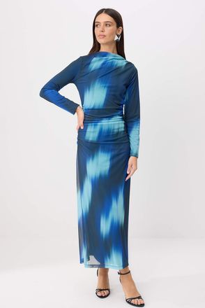 Trendyol Modest Dames Blauw Abstract Maxi Lang Avond / Dagelijks A-lijn Modest Jurken