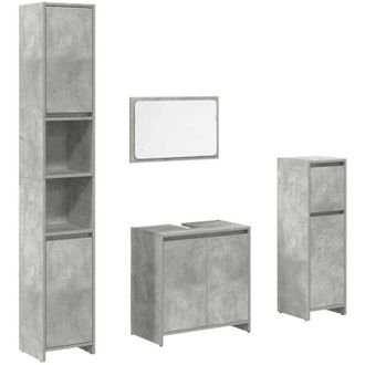 vidaXL Vidaxl - Juego Muebles De Ba&ntilde;o 4 Pzas Madera Contrachapada Gris Hormig&oacute;n