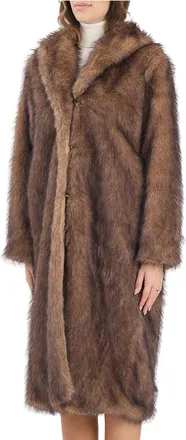 Only Brown Faux Fur Coat With Plush Texture And Practical Pockets