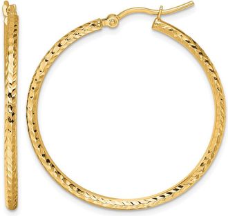 Diamond2Deal 10k Gold Diamond-cut 2mm Round Tube Hoop Earrings