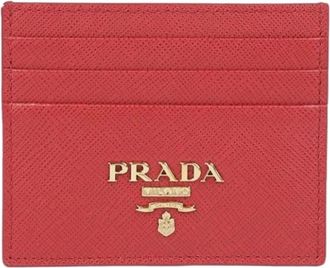 Prada Pre-owned Wallets, female, Red, Size: ONE SIZE Pre-owned Triangle Logo Card Holder