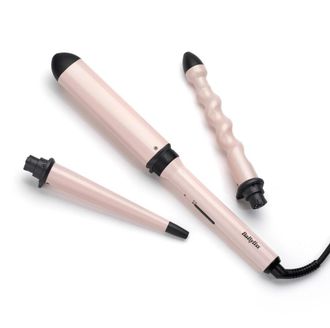 BaByliss Curl And Wave Trio Multistyler Professional Curling Iron With 3 Attachments For Curls, Waves, And Beach Waves Soft Pink