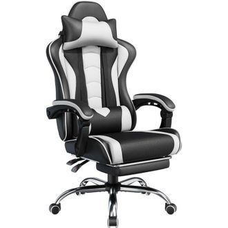 Yaheetech Sedia Gaming Ergonomica Massaggiante Reclinabile con Poggiapiedi Poggiatesta e Supporto Lombare Braccioli Imbottiti in Finta Pelle Poltrona Gamer da