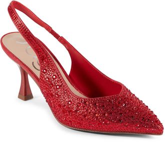 SUGAR Womens Slingback Kitten Heels - Pointed Toe Dress Shoes with Pearl or Bow Detail, Low Heels for Parties, Weddings, or Evening Wear, Red, 4.5 UK