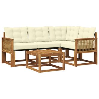 vidaXL Conjunto De Sof&aacute;s De Exterior Con Coj&iacute;n 5 Pcs Natural Y Crema Vidaxl