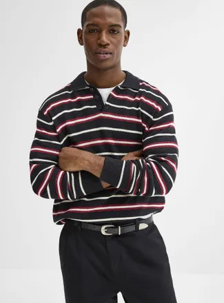 Jack & Jones Mens Tricolour stripe knit Polo Shirt