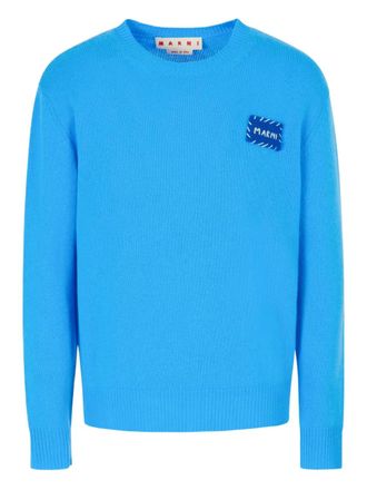 Marni logo-patch crew-neck sweater - Blue
