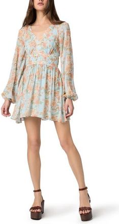 Paige Summerland Long Sleeve Floral Print Silk Minidress in Surf Multi at Nordstrom, Size 14
