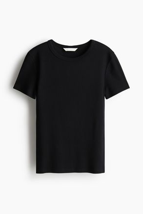 H&M Geripptes T-Shirt - Schwarz