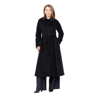 Max Mara Jassen, Dames, Blauw, S, Wol, Midi wikkeljas in beverwol van zuiver scheerwol, afgewerkt met een siersteek