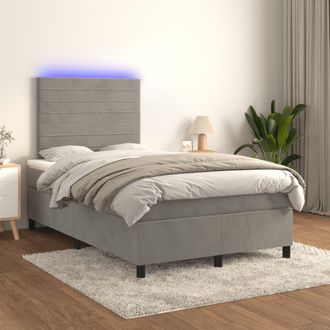 vidaXL Cama Box Spring Colch&oacute;n Y Led Terciopelo Gris Claro 120x200 Cm Vidaxl