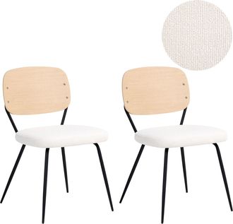 Beliani Conjunto De 2 Sillas De Comedor De Boucl&eacute; Con Patas De Hierro Negras Sin Reposabrazos Tapones Para Las Patas Dise&ntilde;o Minimalista Moderno Blanco Crema E