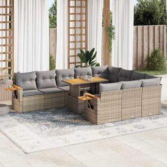 vidaXL Set Sof&aacute;s Jard&iacute;n Y Cojines 11 Pzas Rat&aacute;n Sint&eacute;tico Acacia Beige Vidaxl