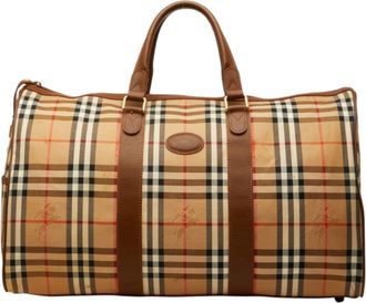 Burberry Beige Nylon Leather Boston Bag (Pre-Owned)