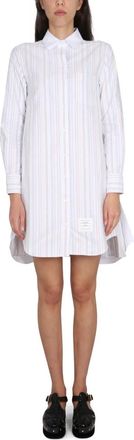 Thom Browne Overhemdjurk met plooien aan de achterkant- knoopsluiting en strikceintuur tot aan de dij - Dames - Shirt Kleedjes - Veelkleurig - XS - Kleedjes