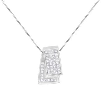 House of Brilliance 14K Gold 1.0 Cttw Princess Cut Diamond Two Tone Foldover Box Pendant 18 Box Chain Necklace