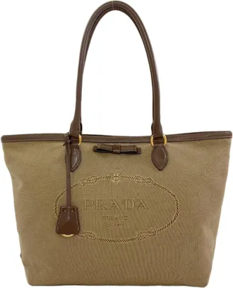 Prada Brown Canvas Leather Tote Bag (Pre-Owned)