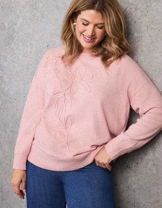 Live Unlimited London Womens Dusty Pink Floral Placement Knitted Jumper - Size: 24