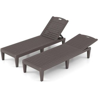 Costway Set di 2 Sedie a Sdraio, Lettino Prendisole da Esterno in PP con Schienali Regolabili in 4 Posizioni, Sedia Reclinabile per Patio, Piscina