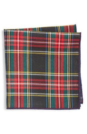 Clifton Wilson Holiday Plaid Cotton Pocket Square in Red at Nordstrom