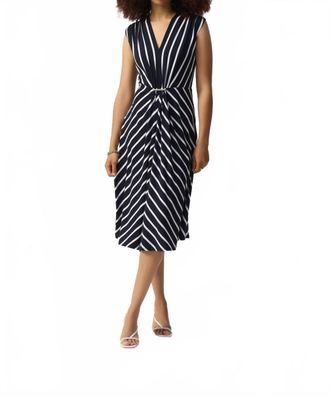 Joseph Ribkoff Silky Knit Stripe Fit And Flare Dress In Midnight Blue/vanilla