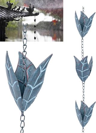 OEM Cadena Para La Lluvia De 2,6 M, Cadena Para La Lluvia, Cadenas Para La Lluvia, Cadena Para Canalones De Hierro Azul Retro Con Forma De Hoja Para Colga